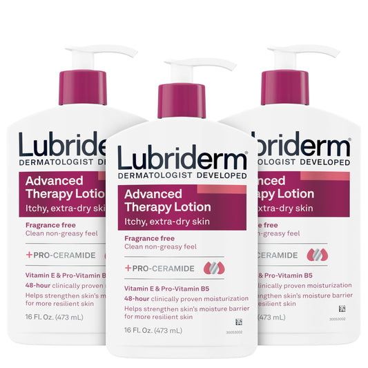 Lubriderm Advanced Therapy Fragrance-Free Moisturizing Lotion with Vitamins E and Pro-Vitamin B5, Intense Hydration for Extra Dry Skin, Non-Greasy