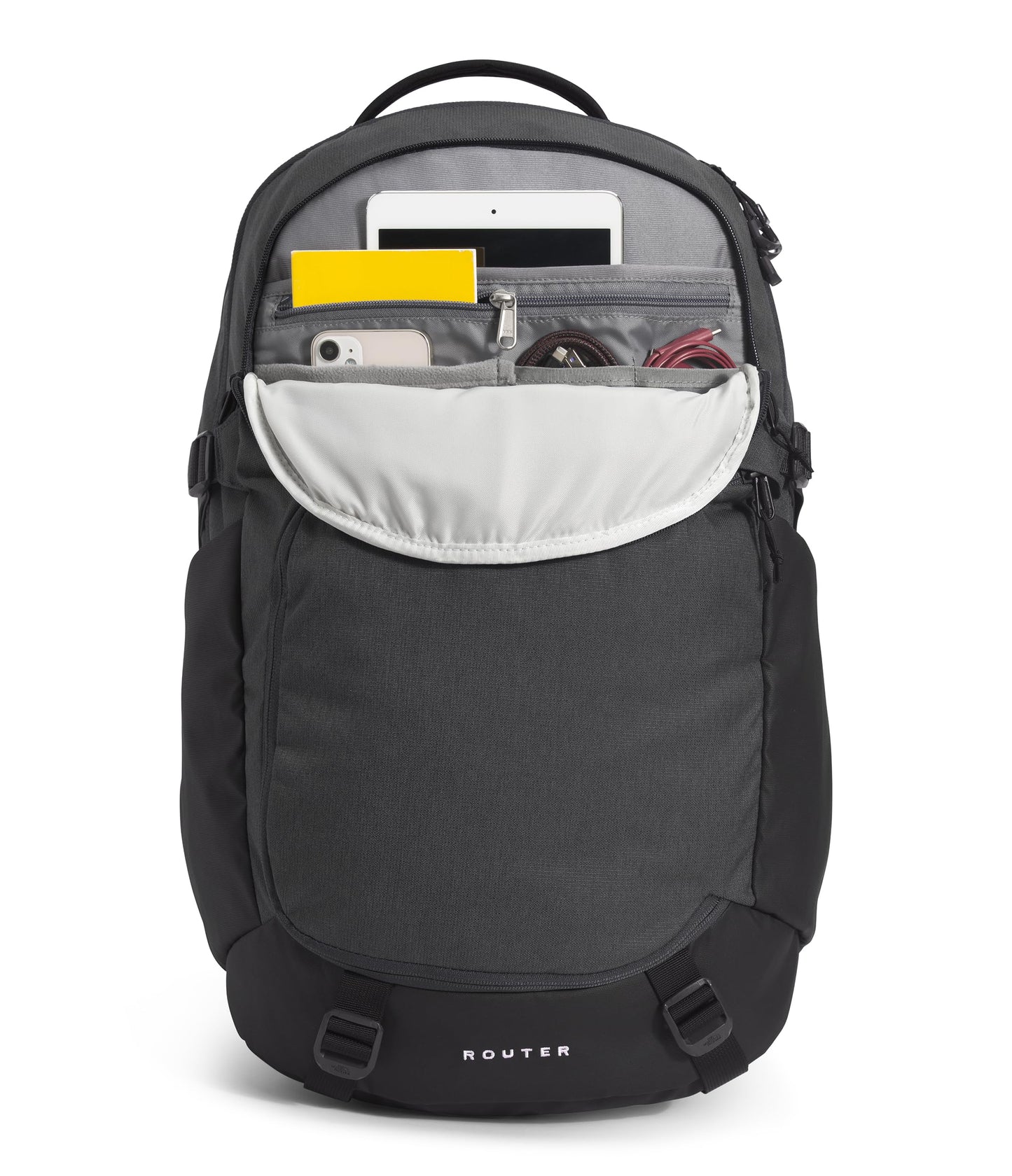The North Face Router Everyday Laptop Backpack - Daypack, Water Repellent, 17" Laptop Sleeve, Reflective Details, Asphalt Grey Light Heather/TNF Black-NPF, One Size