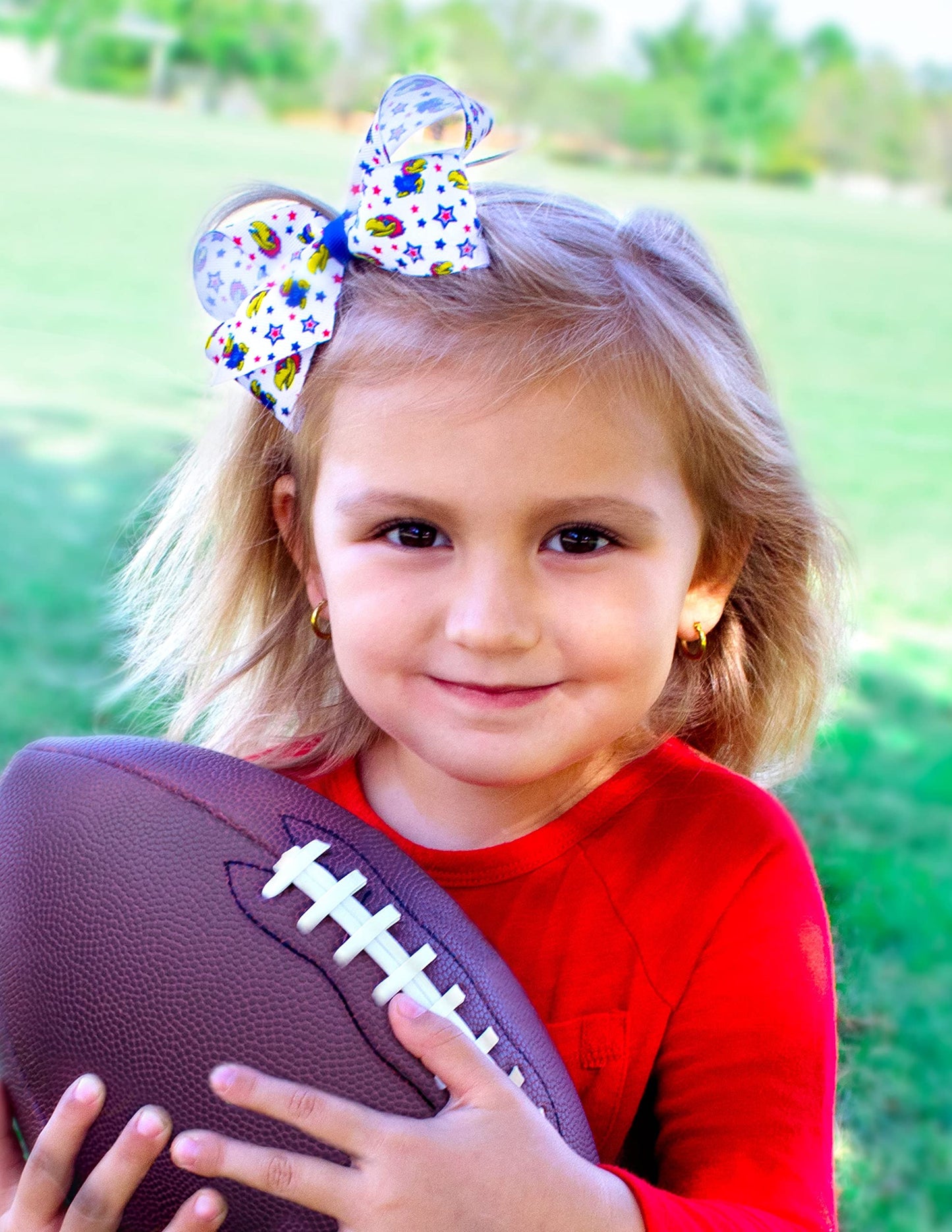 Divine Creations Girls' Collegiate Themed Game Day Logo Print Hair Bow by Wee Ones on a WeeStay Clip, Classic Grosgrain, Classic Grosgrain, Medium