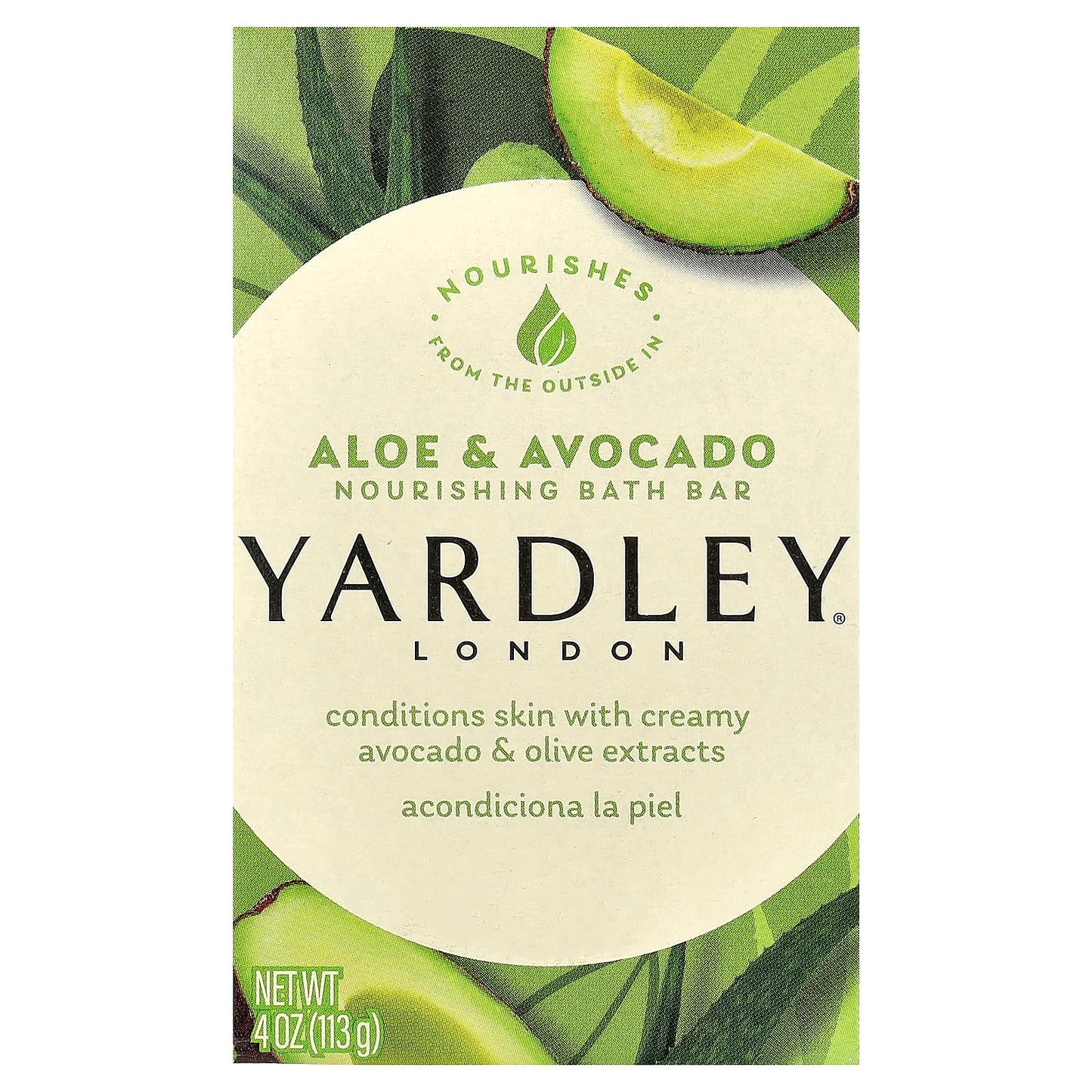 Yardley London Aloe and Avocado Naturally Moisturizing Bath Bar 4.0 oz (Pack of 6)