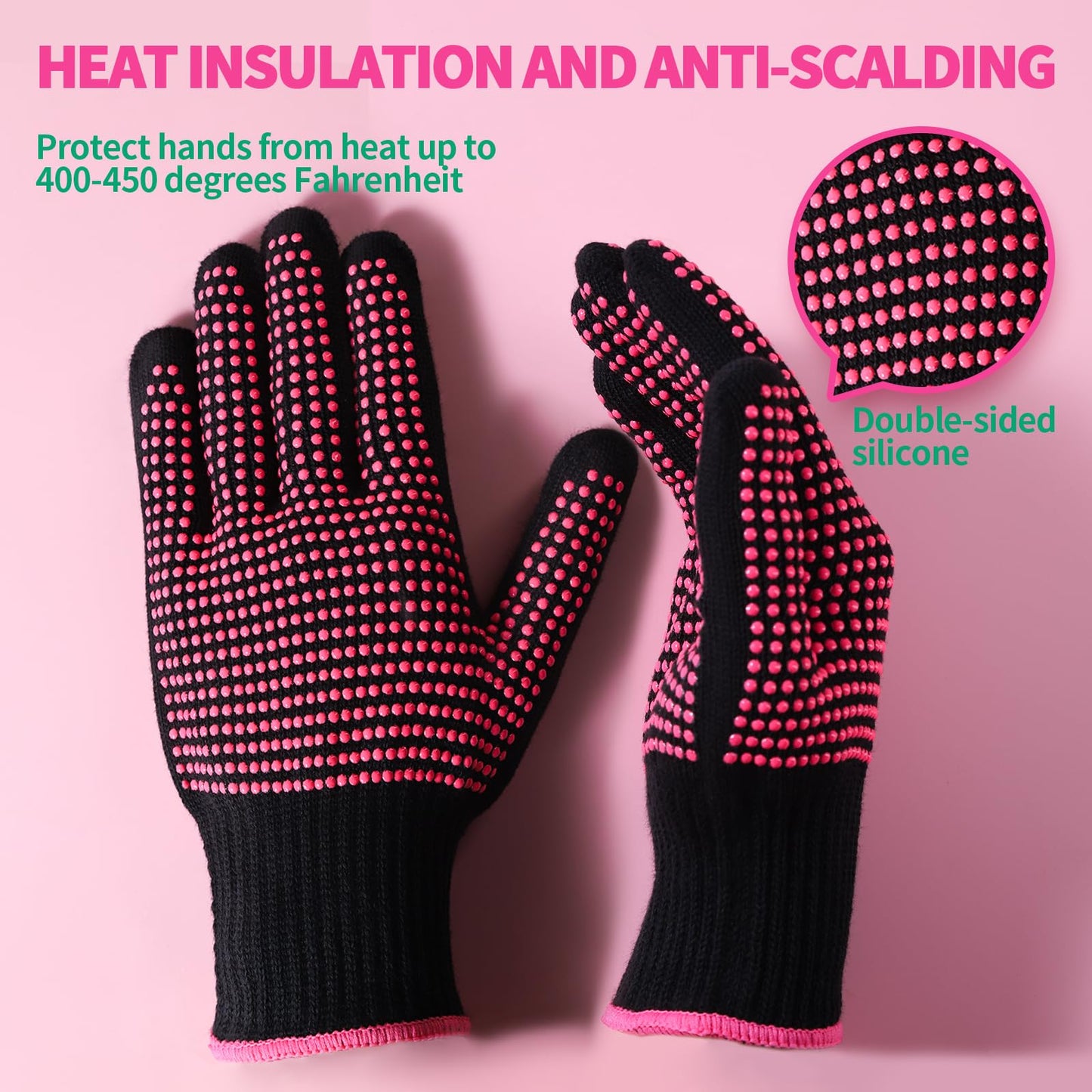 Teenitor 2 Pcs Heat Resistant Gloves With Silicone Bumps, Professional Heat Proof Glove Mitts For Hair Styling Curling Iron Wand Flat Iron Hot-Air Beauty and Personal Care Teenitor