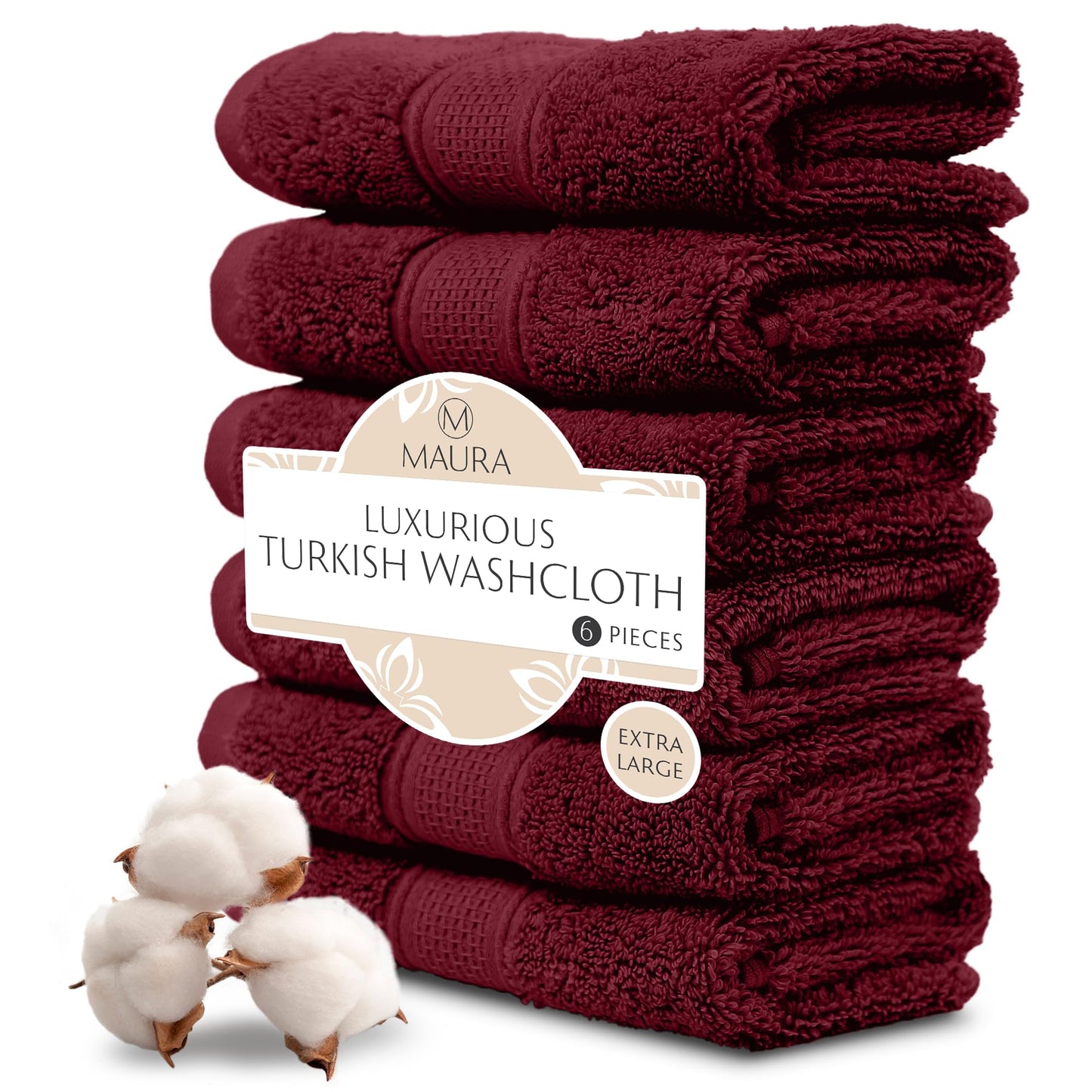 MAURA 6-Pack Premium Turkish Washcloth Set - Ultimate Luxury with Soft, Thick, Super Absorbent, and Oversized Cotton Face Towels - Ideal for a Hotel…