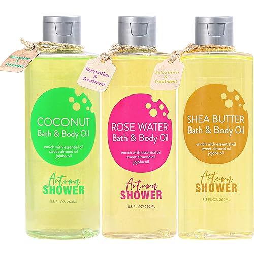 Autumn Shower Bath and Body Oil with Sweet Almond Jojoba, Shea Butter, Rose Water, Coconut Bath Oils Mother's Day Gift for Women, Multiuse Oil