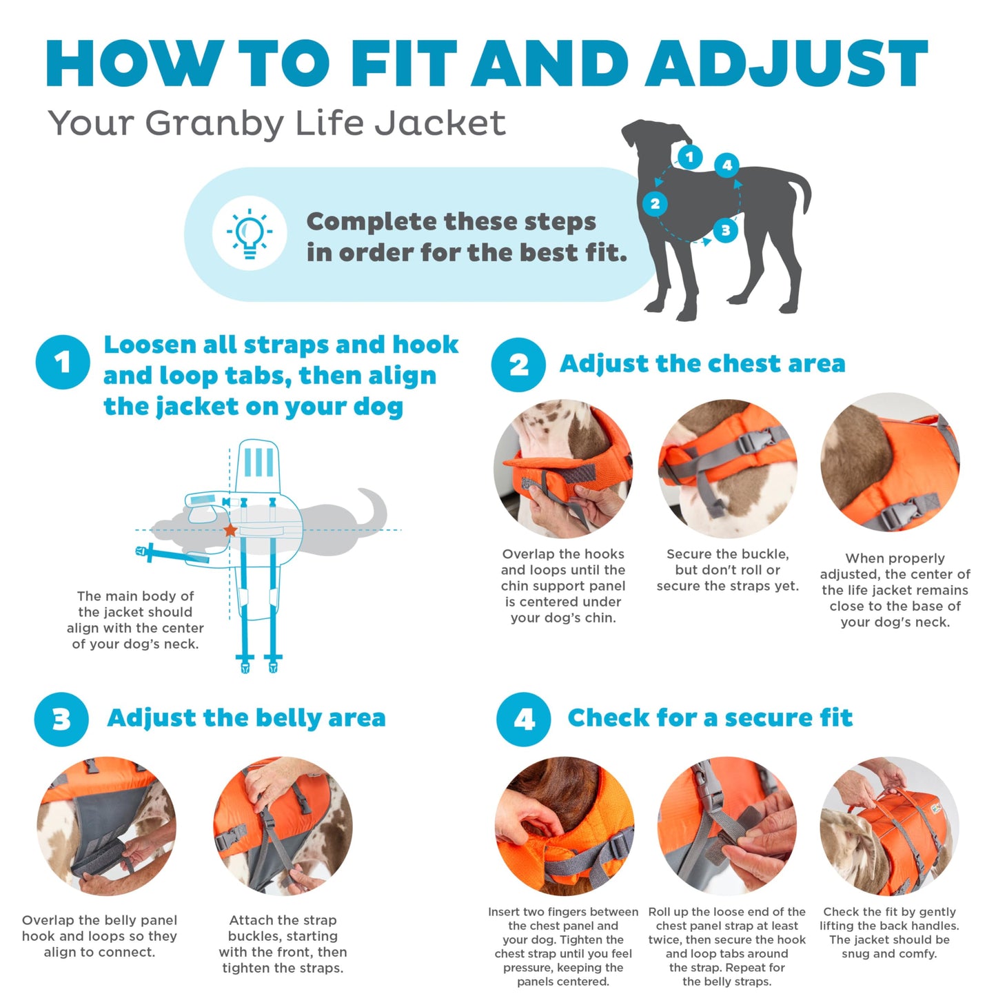 Outward Hound Granby Splash Dog Life Jacket - High Buoyancy Life Vest for Swimming & Boating, Water Safety, Large, Bright Orange