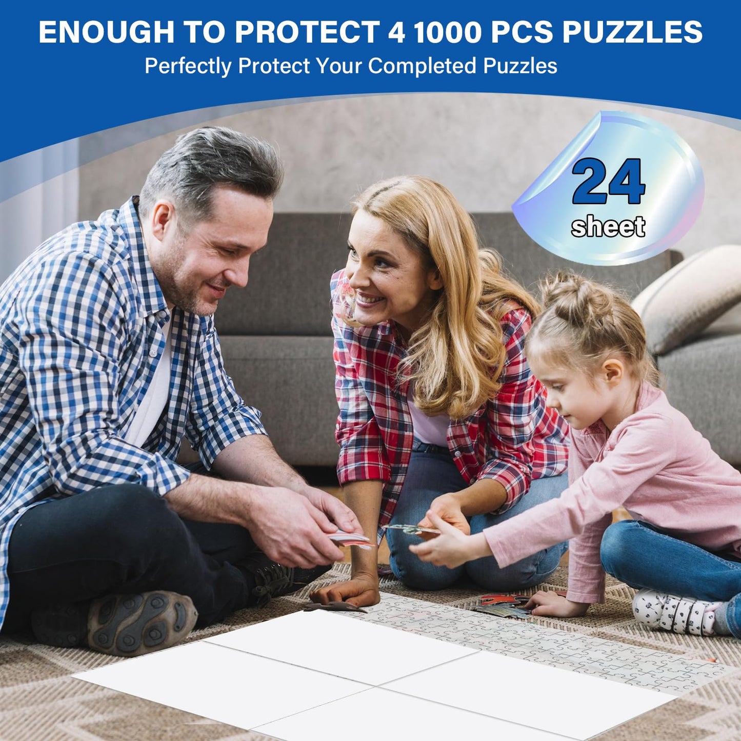 Puzzle Glue Sheets – 24 Pack Peel & Stick Saver Sheets for 1000 Piece Jigsaw Puzzles, No-Clean Puzzle Stickers, Gift for Puzzle Lovers