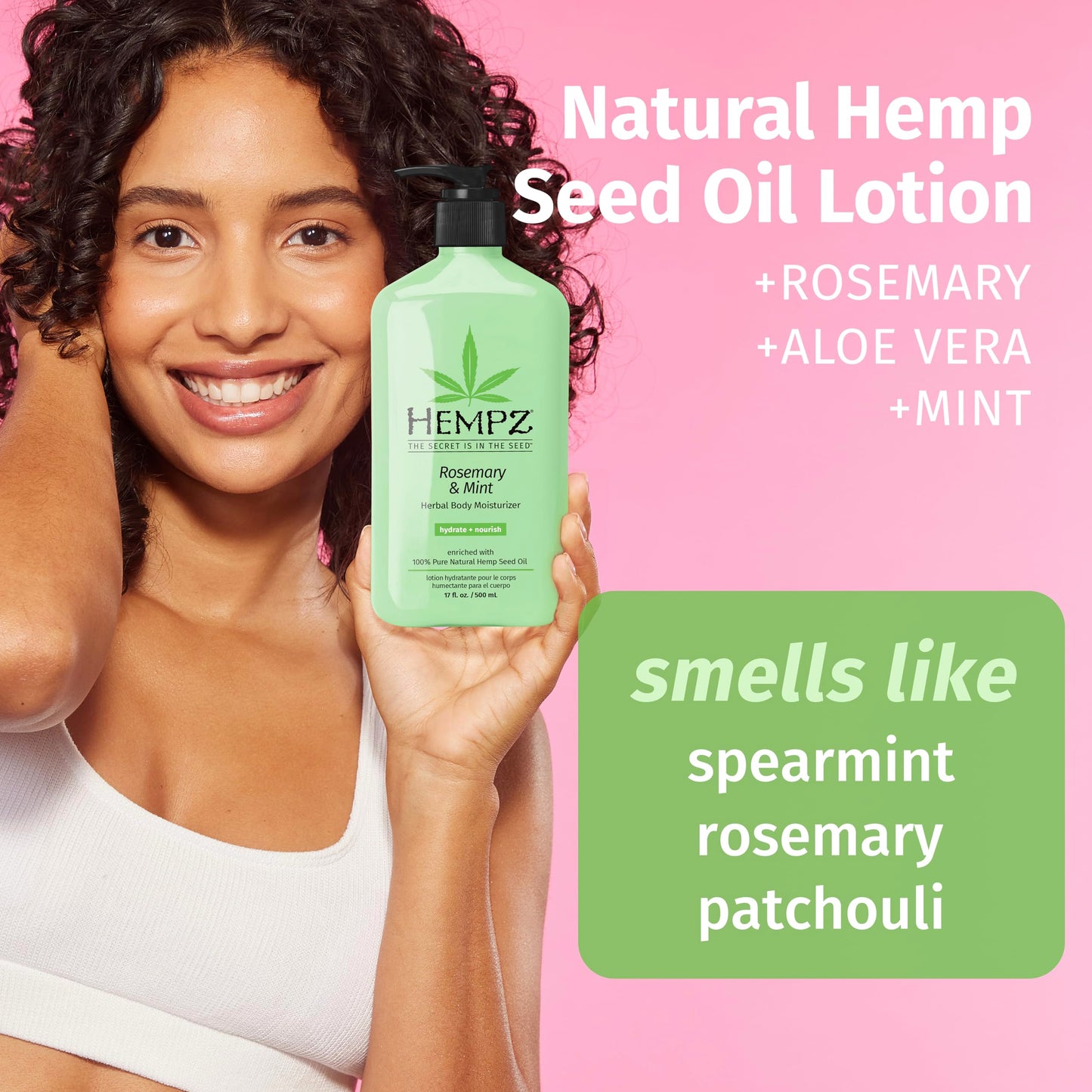 HEMPZ Body Moisturizer, Rosemary & Mint 17 Oz - Hydrating Lotion Rich with Minerals, Vitamin C, & Hempseed Oil to Nourish & Repair Extremely Dry or