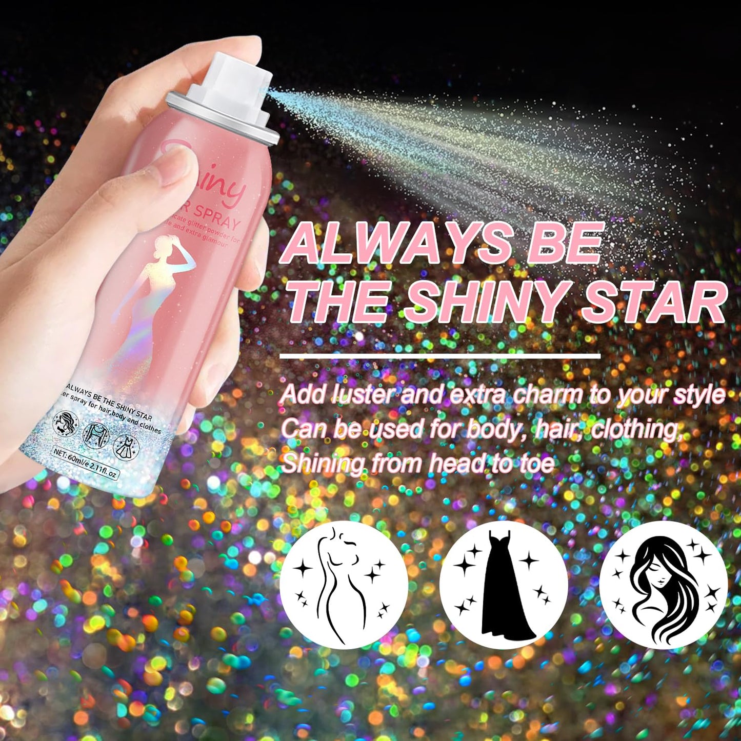 Scarman Hair and Body Glitter Spray, 1PC Glitter Hairspray Dry Powder Makeup for Clothes, Festival Rave Prom Loose Sparkle Powder,Holographic Ultra Beauty and Personal Care Scarman