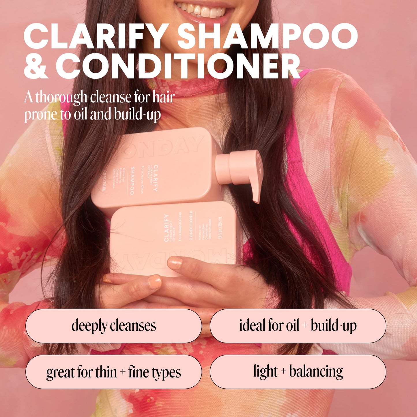 MONDAY HAIRCARE Clarify Shampoo and Conditioner Set 12 oz for Oily Hair Made with Grapefruit Extract, Coconut Oil, Shea Butter, Vitamin E