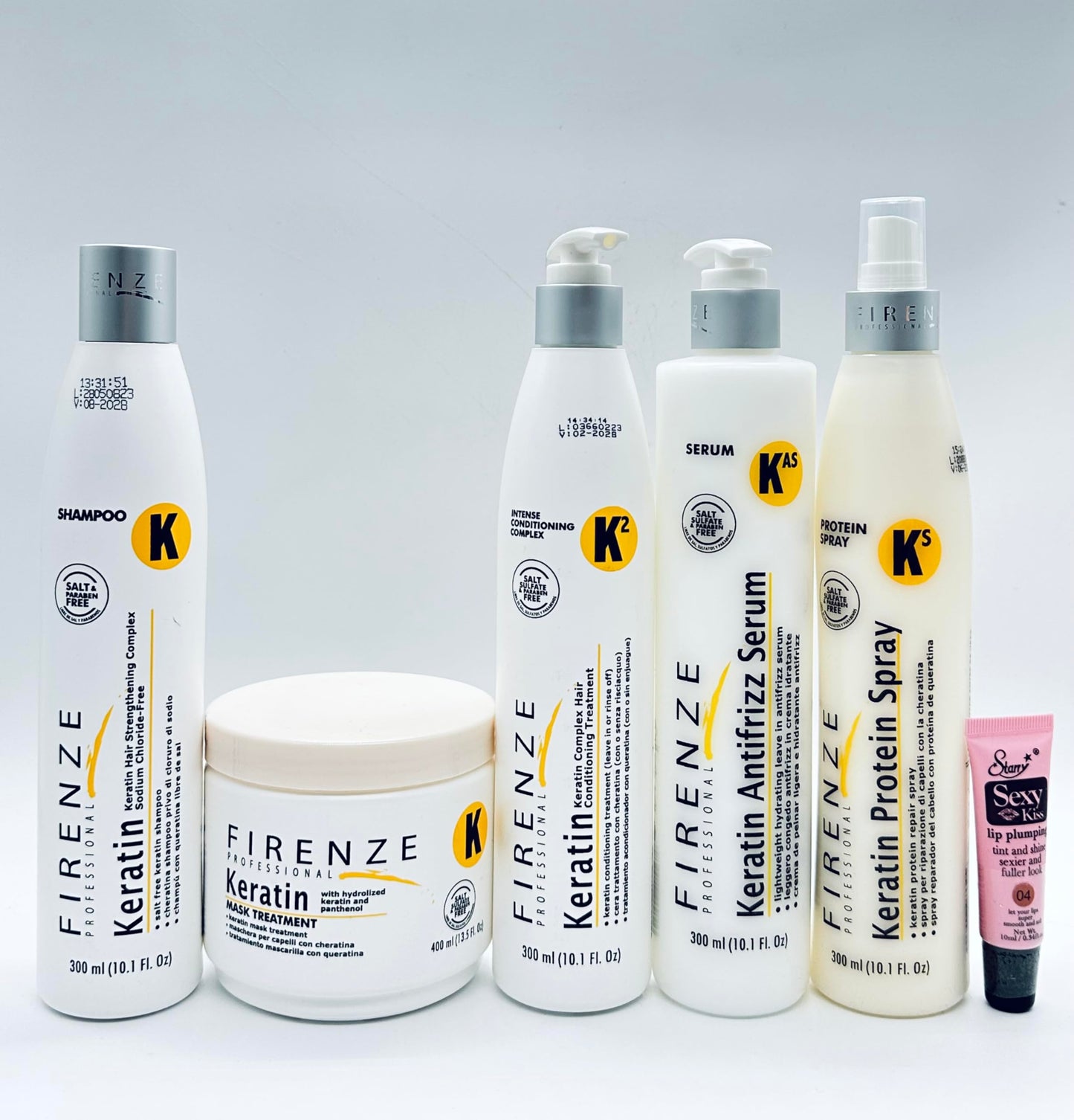 Firenze Professional Keratin Kit: Shampoo 10.1fl oz, Mask 13.5 Fl oz, Intense Conditioning complex 10.1 Fl oz, Anti-Frizz Serum 10.14 fl oz & Protein