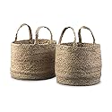 Signature Design by Ashley Brayton Jute 2 Piece Braided Basket Set With Handles, Large Basket 14" W x 14" D x 11" H, Medium Basket 12" W x 12" D x…