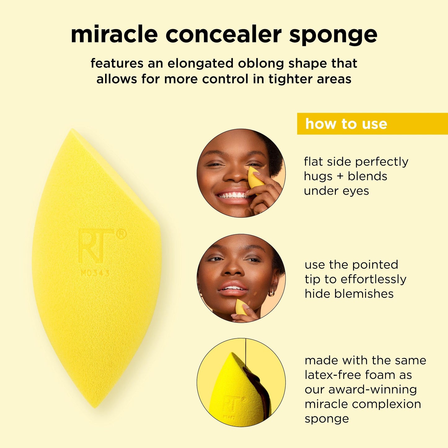Real Techniques Miracle Concealer Sponge, Makeup Blending Sponge For Liquid & Cream Concealer, Elongated Shape For Precise Application Under Eyes