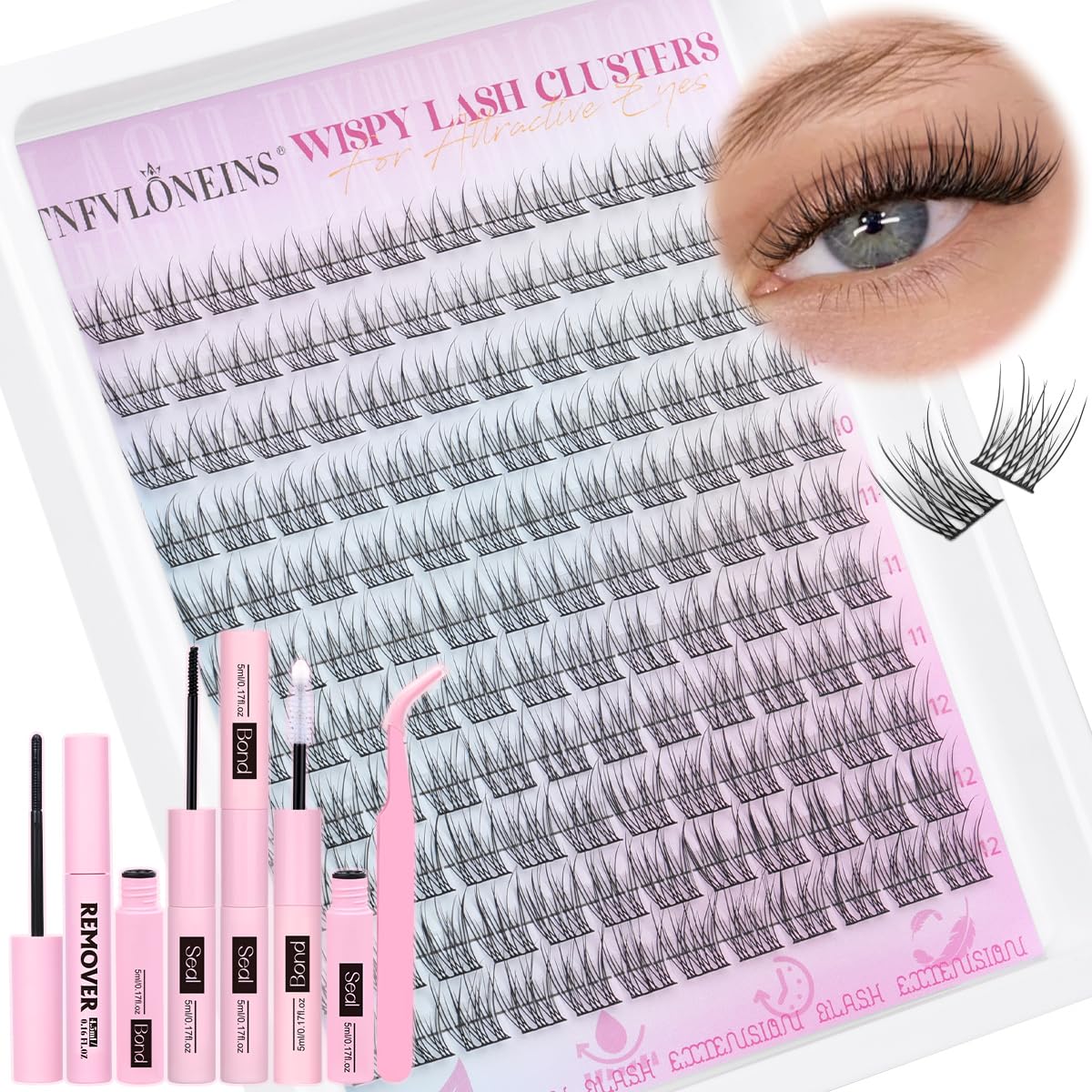 Wispy Lash Clusters Kit Natural Lash Extension Kit 9-12MM Cluster Eyelash Extensions Kit DIY Eyelash Extension Kit Individual Lashes Clusters Eyelash Beauty and Personal Care TNFVLONEINS