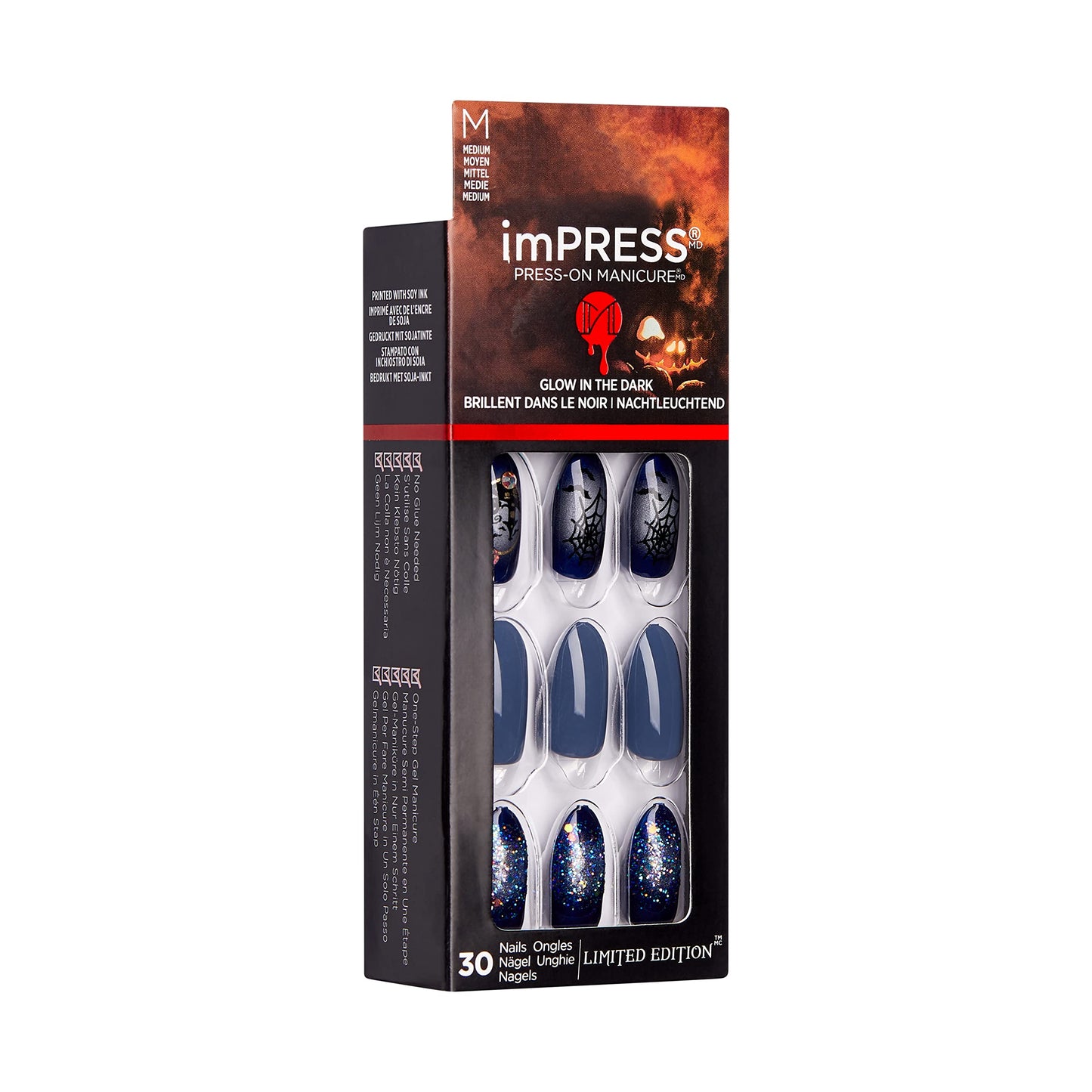KISS imPRESS Limited Edition Halloween Press-On Nails, Glow-In-The-Dark, PureFit Technology, 'Hallow-queen’, with Prep Pad, Mini File, Cuticle Stick Beauty & Personal Care KISS