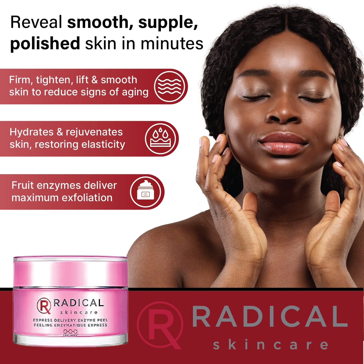 Radical Skincare Express Delivery Facial Enzyme Peel Mask Cleanser Exfoliator - Reveal Smooth, Supple, Polished Skin In Minutes | Paraben & Cruelty