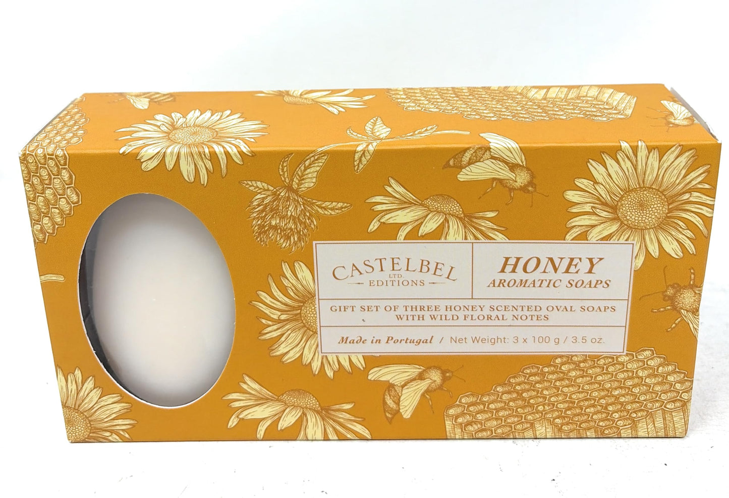 Castelbel Honey Aromatic Soap Gift Set, Triple Milled, Floral Honeycomb Design, 3.5 oz