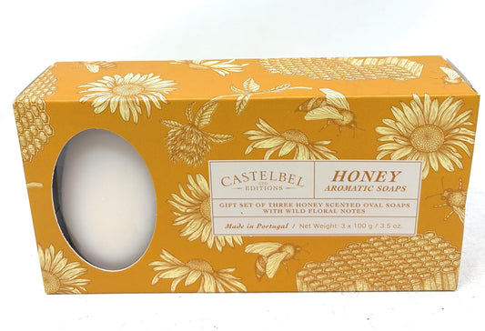 Castelbel Honey Aromatic Soap Gift Set, Triple Milled, Floral Honeycomb Design, 3.5 oz