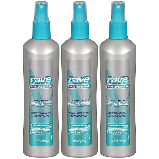 rave Scented Hair Spray, 4X Mega Hold for for Long Lasting Firm Style Control, Non-Aerosol, 11 Ounce (Pack of 3)#