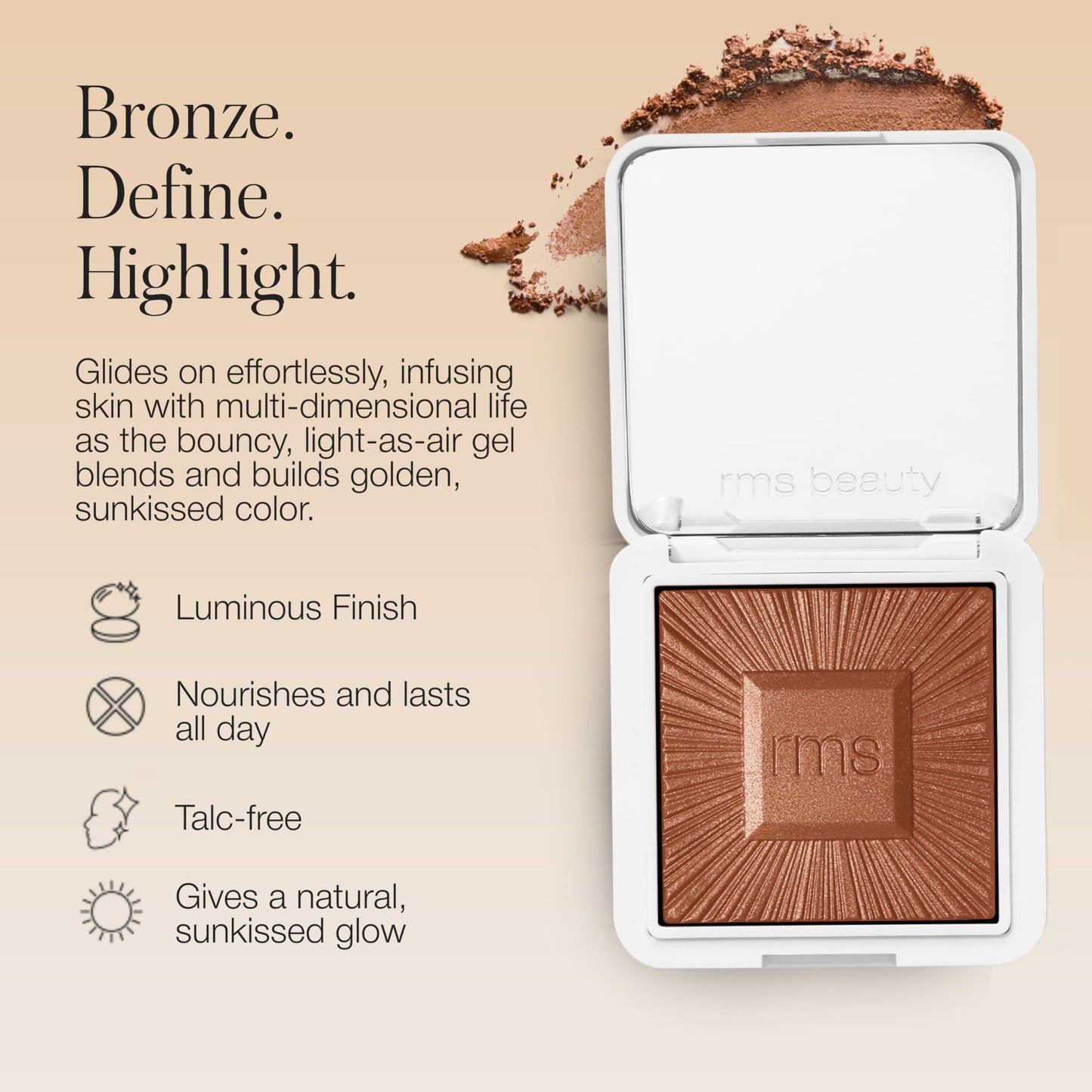 RMS Beauty Redimension Hydra-Bronzer - Talc-Free Gel-to-Powder Bronzer & Highlighter - Hydrating Cream Bronzer for Natural Glow & Sculpted Contour