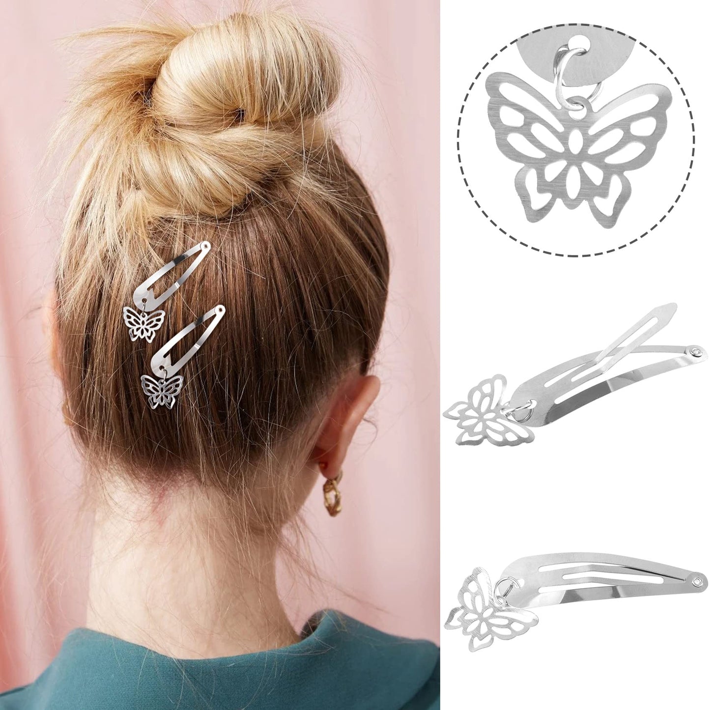 OIIKI Metal Hair Accessories: Star, Heart, Butterfly Snap Clips and Punk Silver Hairpins for Women and Girls
