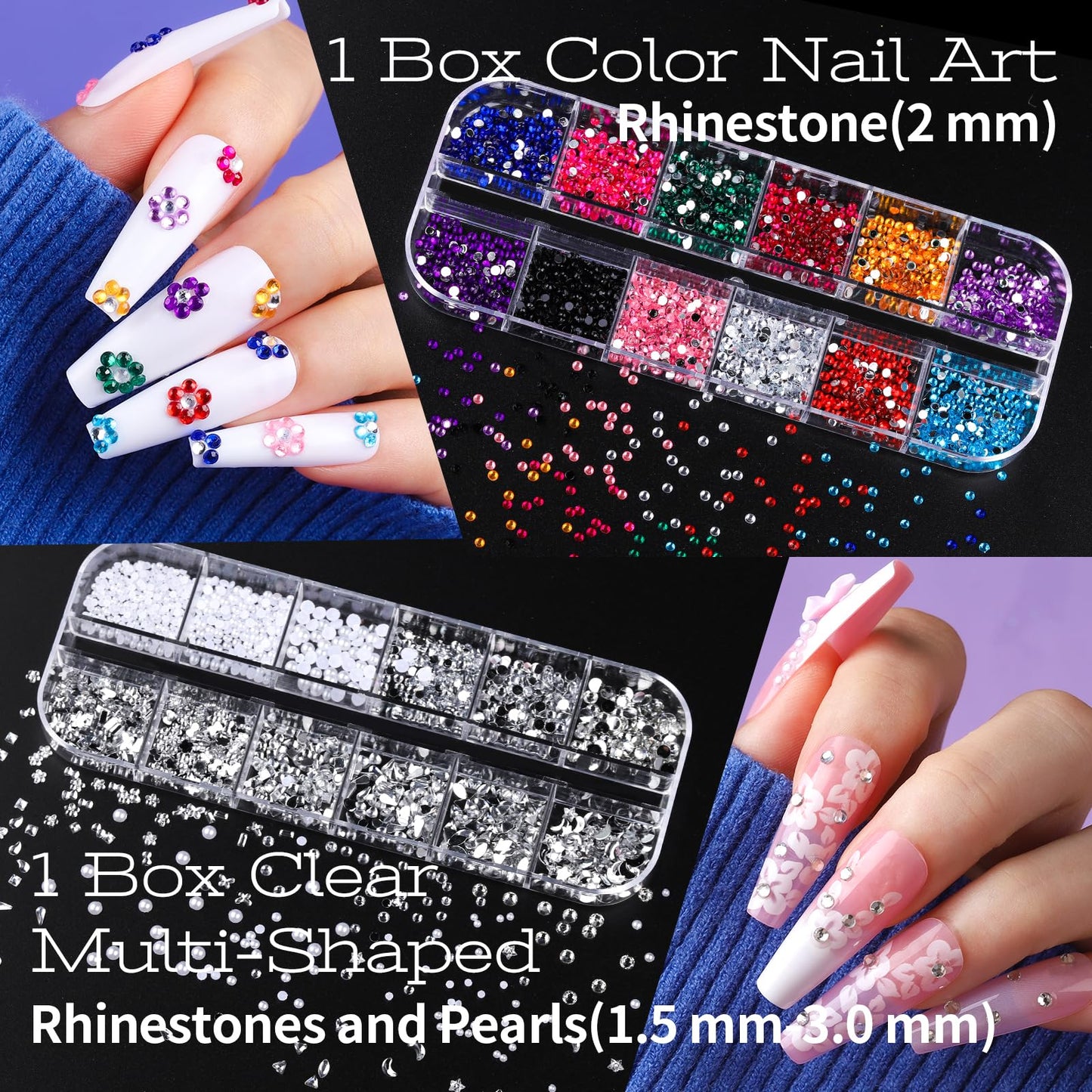 Teenitor Nail Charms and Nail Art Tools Set, Nail Art Kit with 5 Boxes of 3D Nail Charms and Gems Rhinestones, 15 Pcs Nail Art Brushes, 5 Pcs Nail Beauty and Personal Care Teenitor