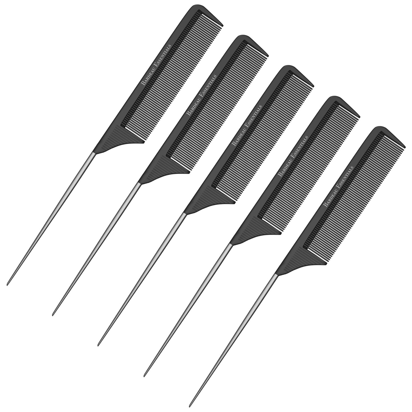 Bardeau Essentials Professional 8.8 Inch Tail Comb (5 Pack) - Black Carbon Fiber and Stainless Steel Pintail - Anti Static and Heat Resistant Teasing Beauty and Personal Care Bardeau Essentials Default Title