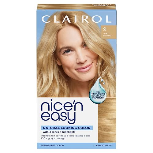 Clairol Nice'n Easy Permanent Hair Dye, 9 Light Blonde | 100% Gray Coverage | Long?Lasting, Natural?Looking Color & Shine | Pack of 1