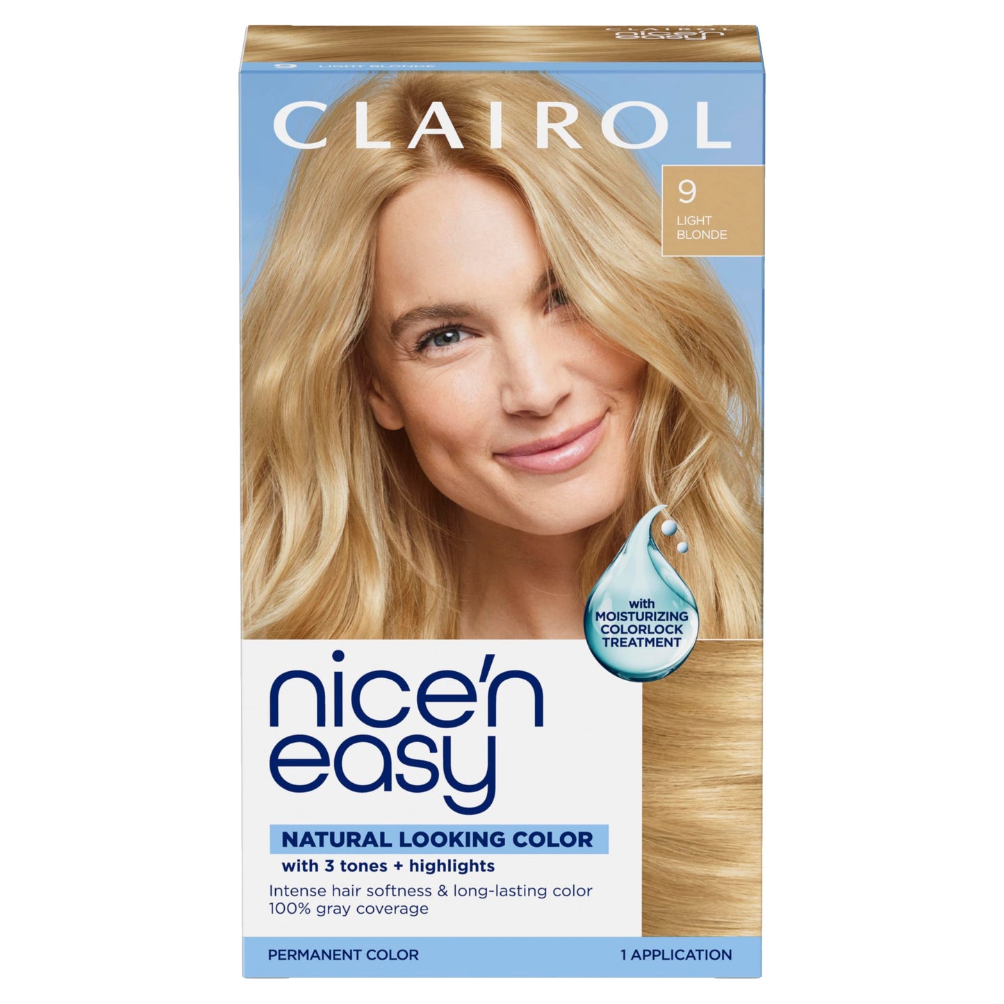 Clairol Nice'n Easy Permanent Hair Dye, 9 Light Blonde | 100% Gray Coverage | Long?Lasting, Natural?Looking Color & Shine | Pack of 1