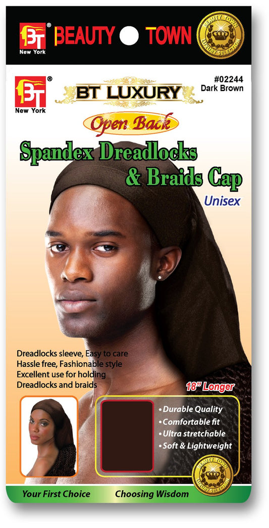 BT Luxury Spandex Cap for Dreadlocks & Braids - w/Open Back Option (US, Alpha, One Size, Big, Brown Open Back) Beauty & Personal Care Beauty Town