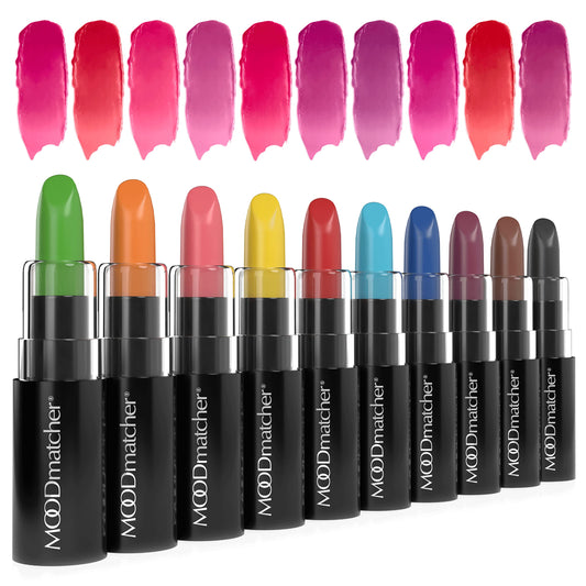 MOODmatcher Lipstick, 10PC Collection of the Original Color-Change Lipstick - Maskproof, 12 HOUR Long Wear, Enriched with Aloe & Vitamin E