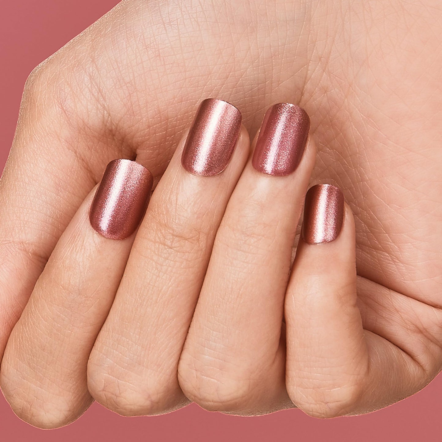 KISS imPRESS Color Press-On Manicure, Gel Nail Kit, PureFit Technology, Short Length, “Peanut Pink”, Polish-Free Solid Color Mani, Includes Prep Pad