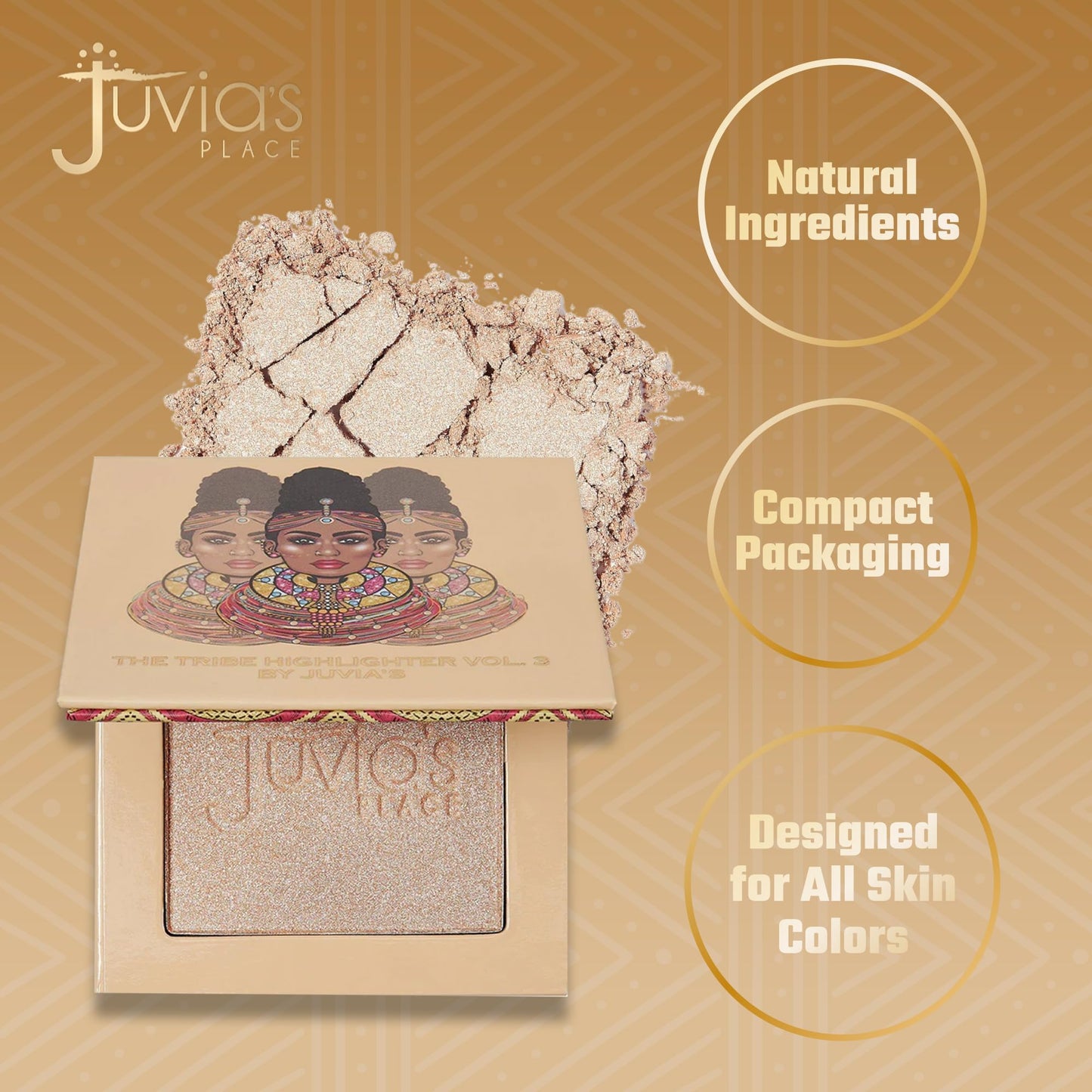 Juvia's Place - Tribe Highlighter Vol. 3 - Glow Highlighter Face Makeup Powder - Shimmering Glow Finish perfect for cheekbones, Radiant Mineral