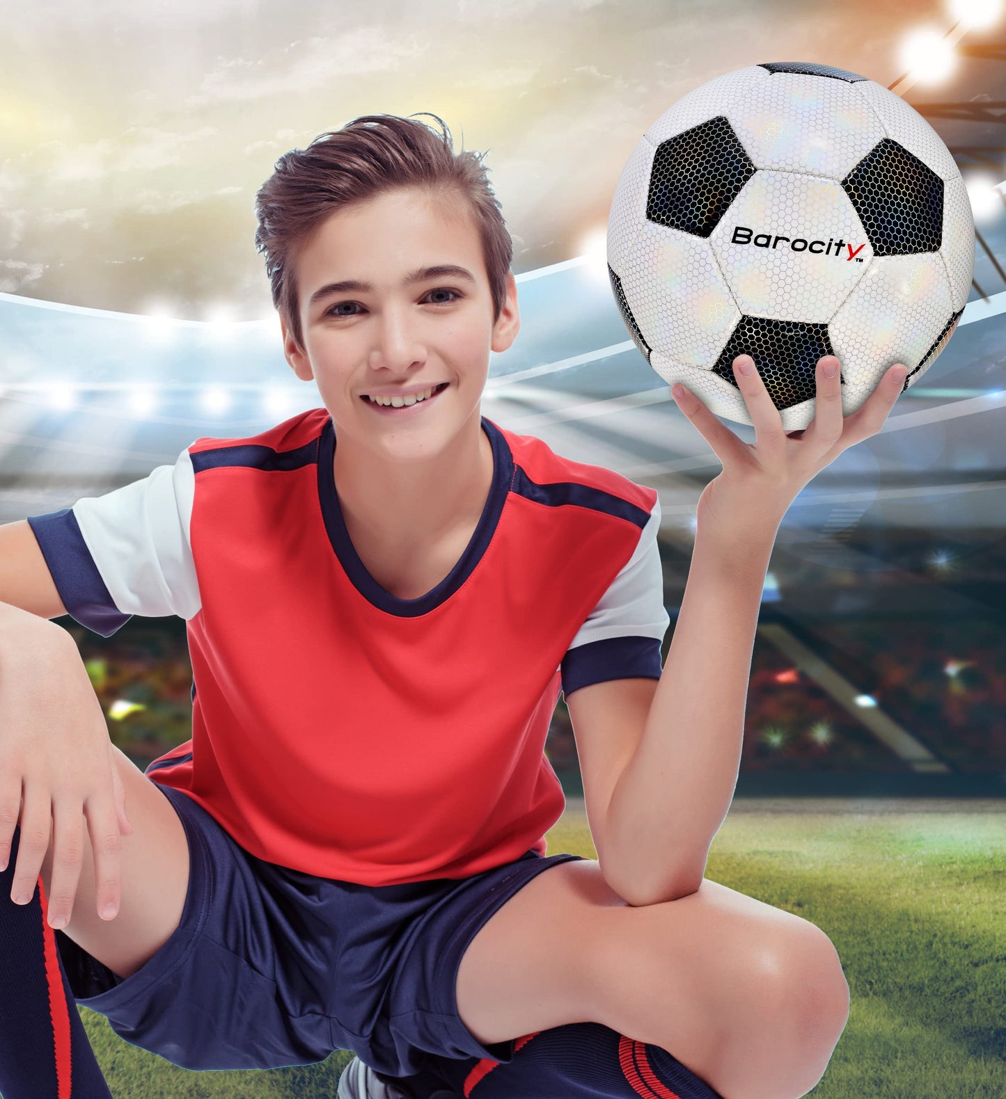 Barocity Classic Black & White Soccer Ball, Size 4, Rainbow Pattern