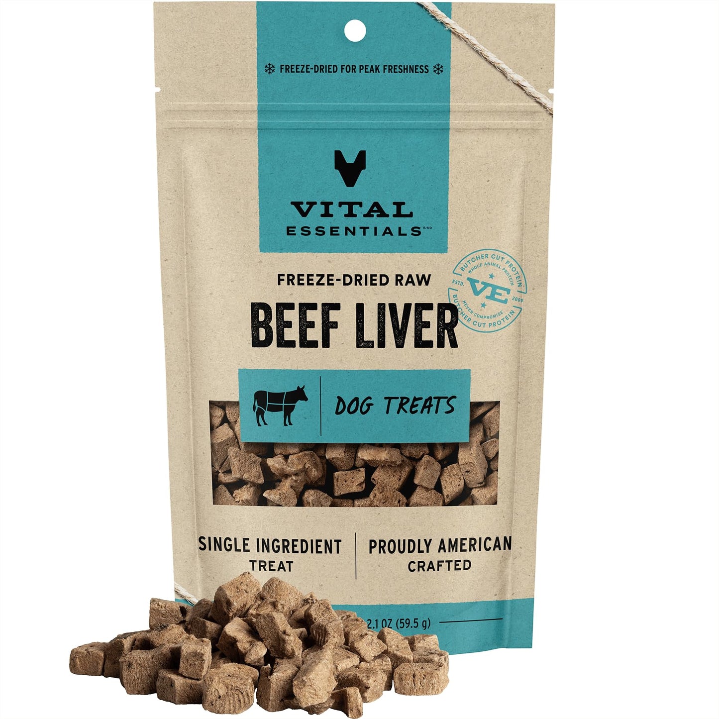 Vital Essentials Freeze-Dried Beef Liver Dog Treats 2.1oz – Single Ingredient, High Protein, Grain & Gluten Free Training Snacks