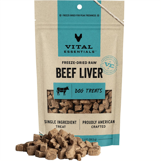 Vital Essentials Freeze-Dried Beef Liver Dog Treats 2.1oz – Single Ingredient, High Protein, Grain & Gluten Free Training Snacks
