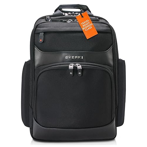 EVERKI Onyx Premium Business Executive Laptop Backpack - Ballistic Nylon and Leather Office Backpack Laptop Bag, Travel Friendly - Dedicated Compartment up to 17.3", 36L Capacity (EKP132S17), Black