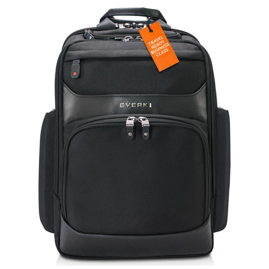 EVERKI Onyx Business Laptop Backpack - Durable Leather Ballistic & Nylon Bag, Travel-Friendly Design, Dedicated Space for Up to 15.6” Laptops, Stylish Office Backpack, 25L Capacity (EKP132), Black
