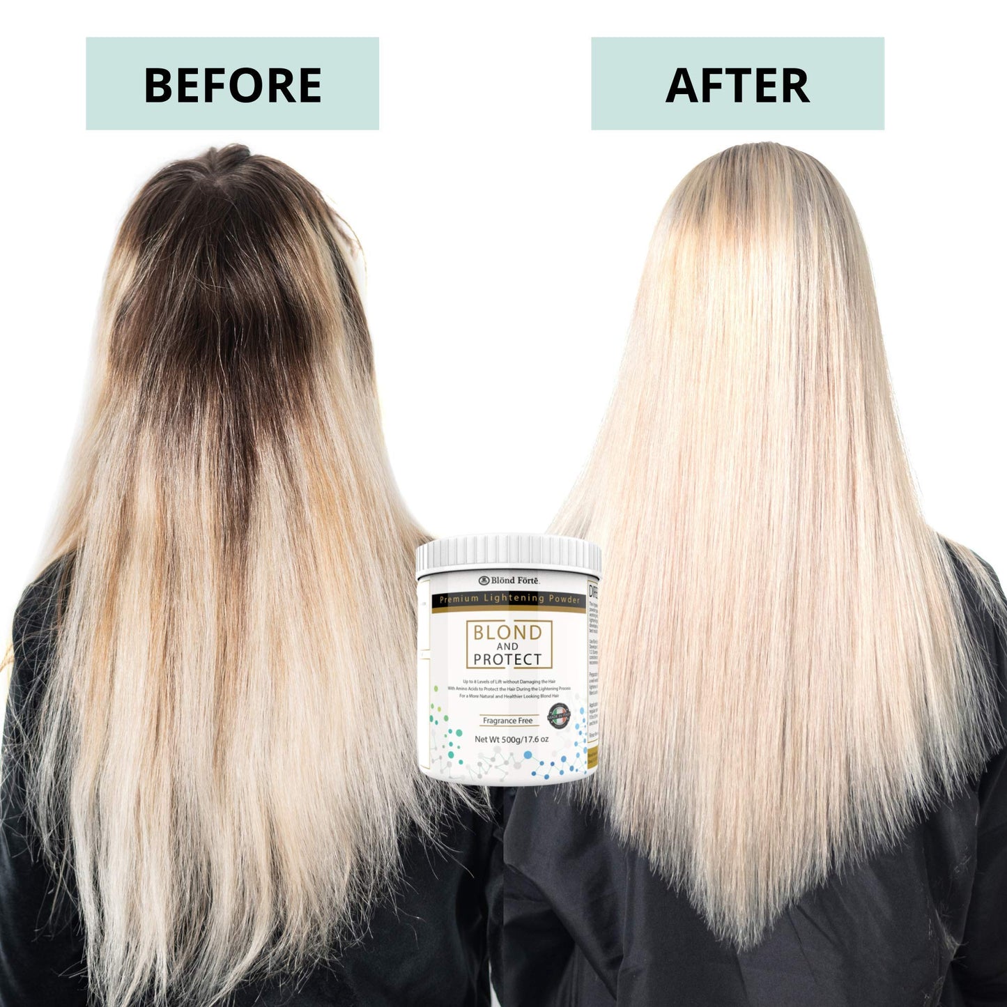1.1 Pound Tub 8+ Level Hair Lightener Bleaching Powder Kit + 40 Volume Developer & 10 Bonus Items - Made in Italy by Blonde Forte