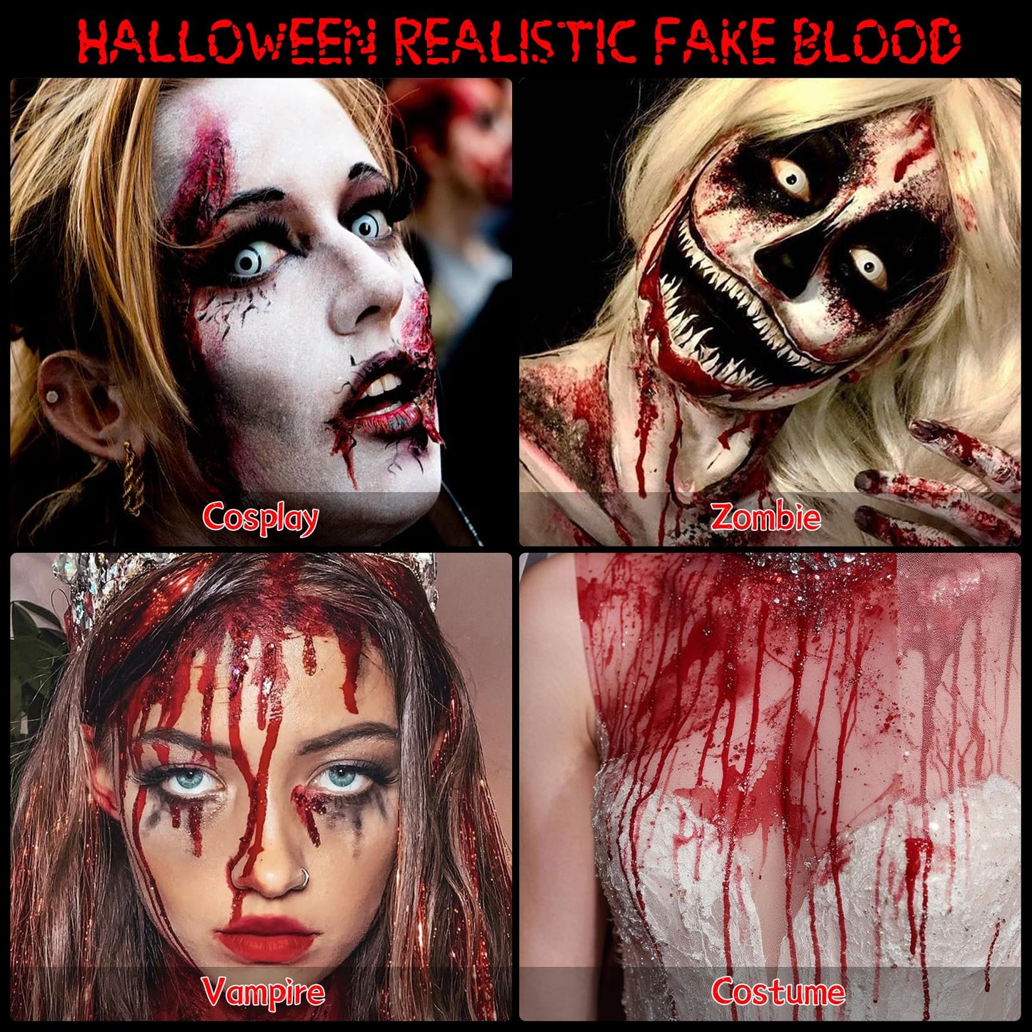 Halloween Fake Blood Spray, Washable Fake Blood Makeup, Halloween Realistic Fake Blood for Face Body Paint, Perfect for Vampire Makeup, Clown & Sfx