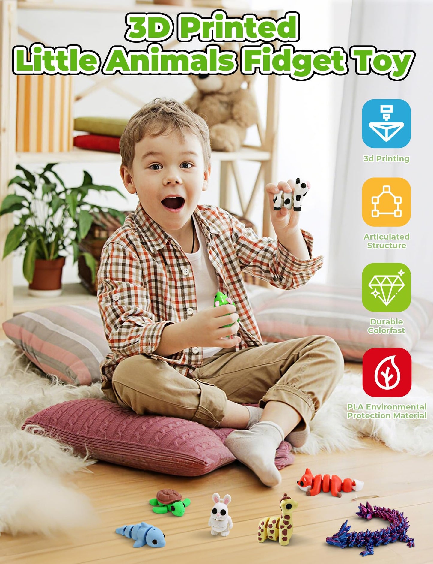 “2025” 15 Pack 3D Printed Animal Toys with Dragon Eggs – Articulated Fidget Figures Set, Stress Relief Collectible Gifts for Kids & Adults