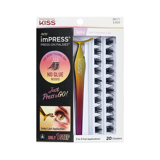 KISS imPRESS Falsies Press On Self Adhesive Eyelashes, 12mm-14mm Glam Volume Press On Lashes, Black, No Glue Needed, Invisible Band, Lash Clusters Beauty and Personal Care imPRESS Default Title