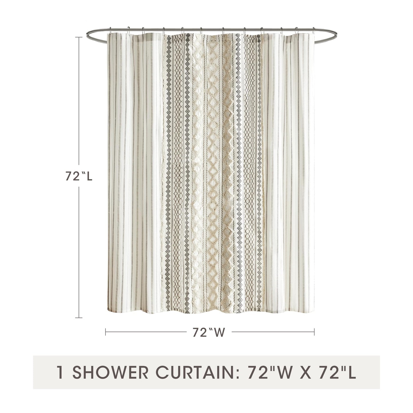 INK+IVY Imani Tufted Chenille 100% Cotton Shower Curtains Machine Washable, Modern Home Bathroom Décor Bathtub Privacy Screen, 72" x 72", Ivory