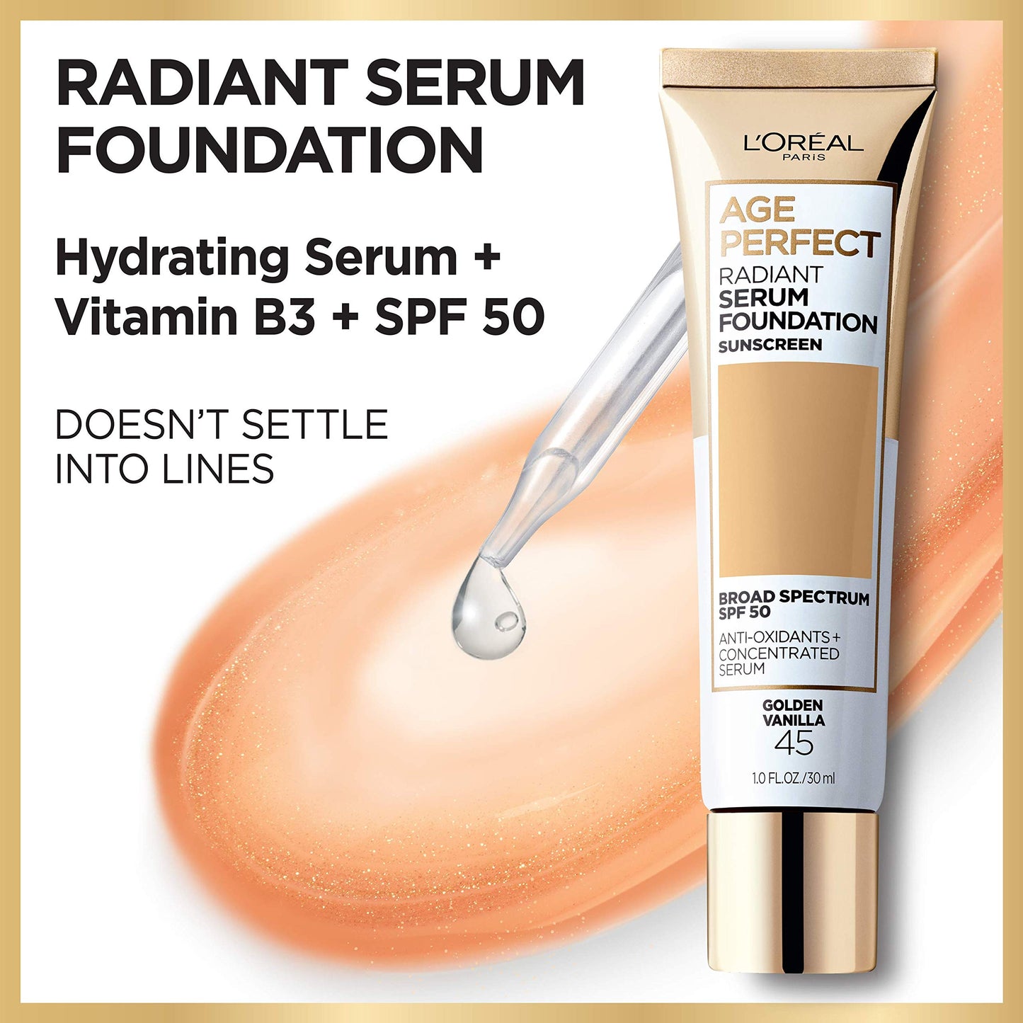 L'Oreal Paris Age Perfect Radiant Serum Foundation with SPF 50, Natural Buff, 1 Ounce Beauty and Personal Care L'Oreal Paris
