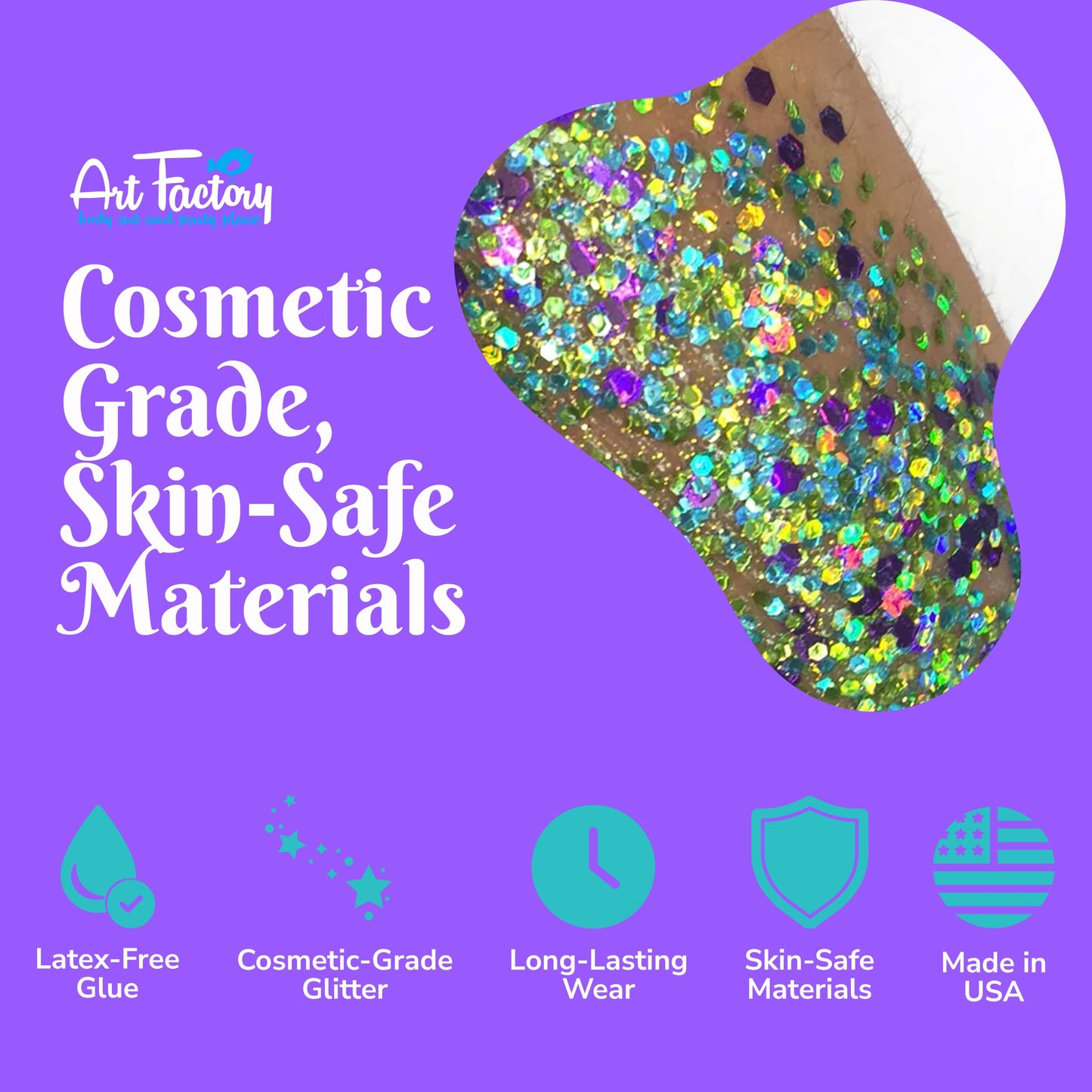 Art Factory Mermaid Holographic Body Glitter Gel - Chunky Sea Mix Cosmetic Glitter for Face, Hair & Body - Festival Rave Makeup, Long Wear Glitter