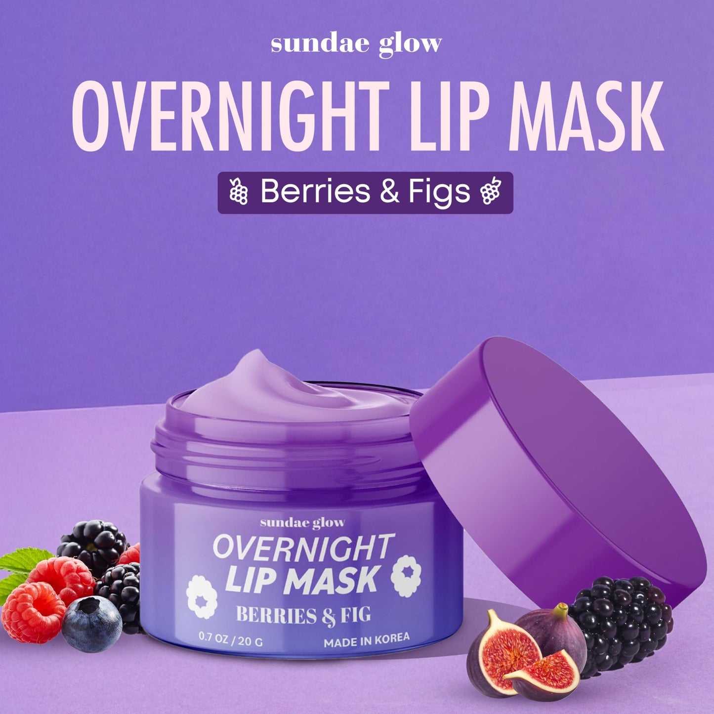 Sundae Glow Lip Mask with Berries & Fig - Overnight Lip Repair, Intense Hydration & Smoothing - Dermatologist Tested, Korean Lip Care - Vegan, Clean