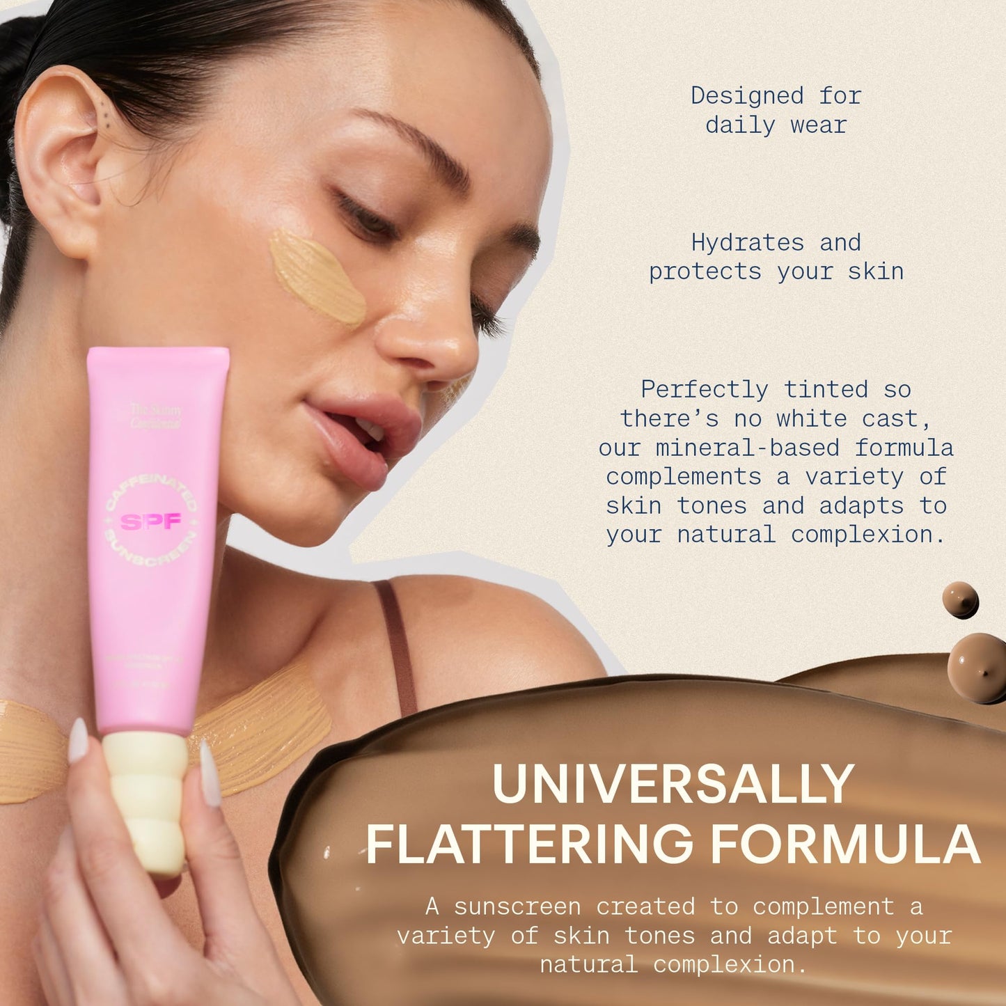 The Skinny Confidential Tinted Sunscreen, SPF 40 - Fragrance Free Face Moisturizer with No White Cast - Non-Greasy & Lightweight Caffeinated Mineral