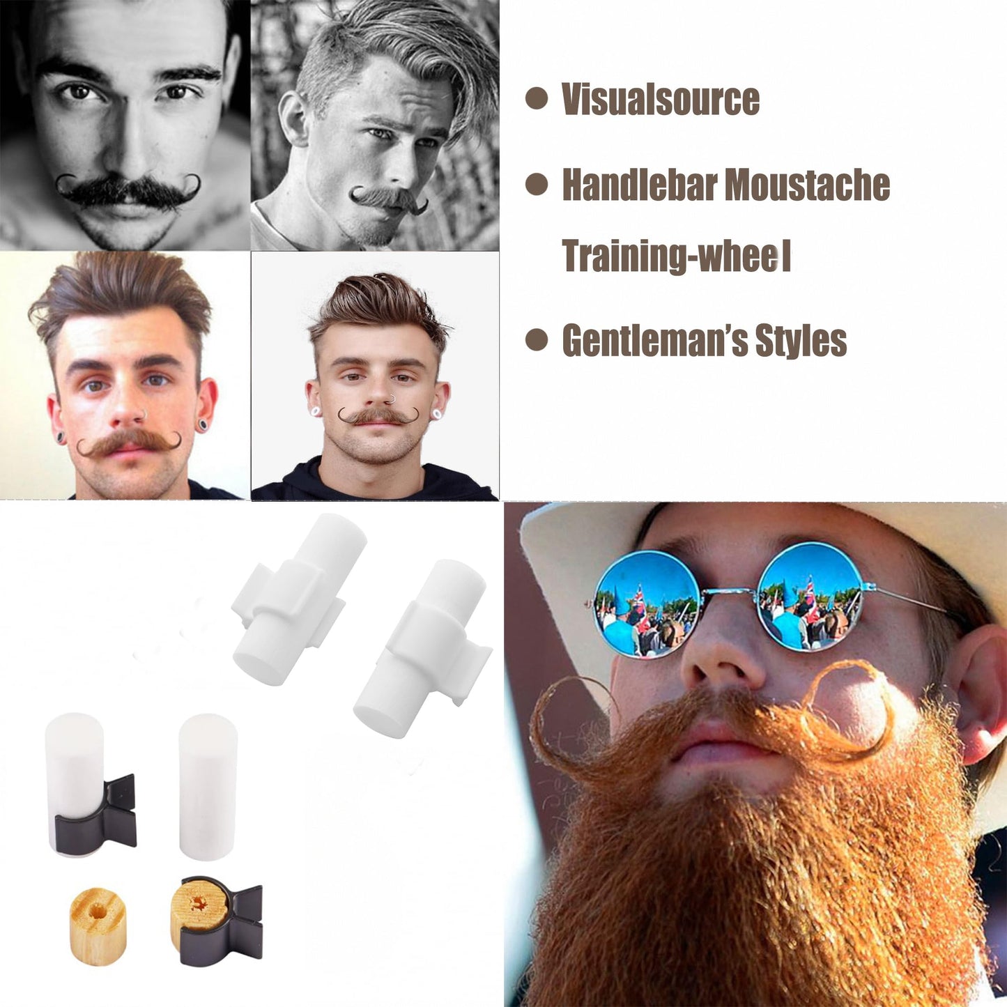 2 Set Handlebar Moustache Training Wheels Set,Visualsource Portable Handlebar Mustache Trainer Beard Template Shaping Styling Tool Mustache Curler Beauty and Personal Care visualsource