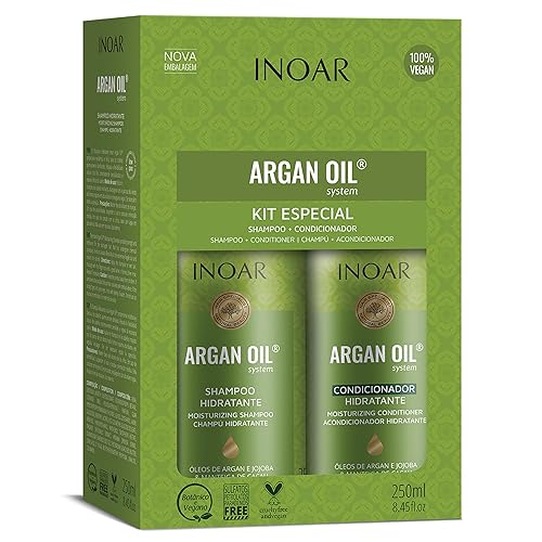 Inoar Argan Shampoo & Moisturizing Conditioner Haircare Set with Argan Oil & Cocoa Butter for Smoothing Repair, 2x250ml