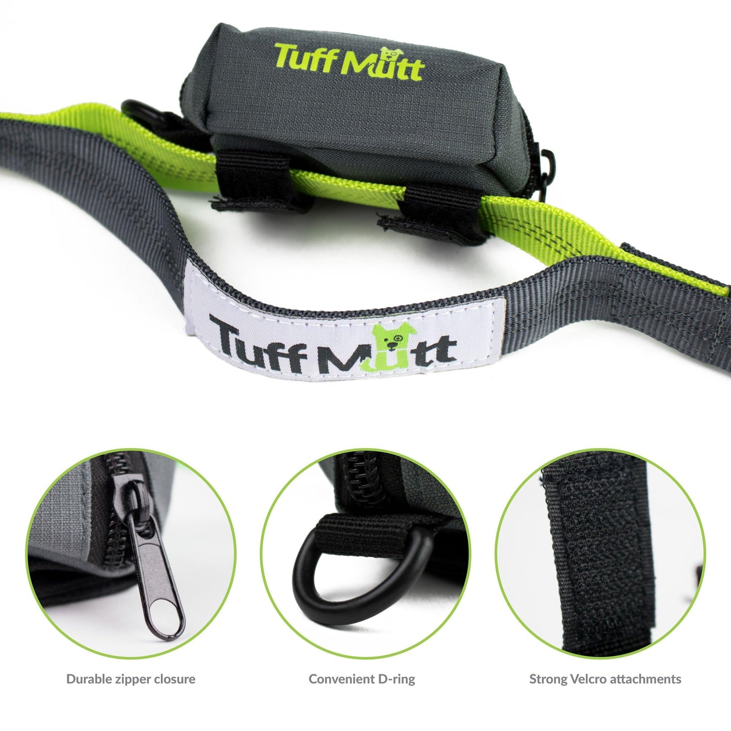 Tuff Mutt Dog Poop Bag Holder for Leash, Lightweight Dispenser for Pet Waste Bags, Easy Cleanup Accessory for All Leashes, Includes Bags