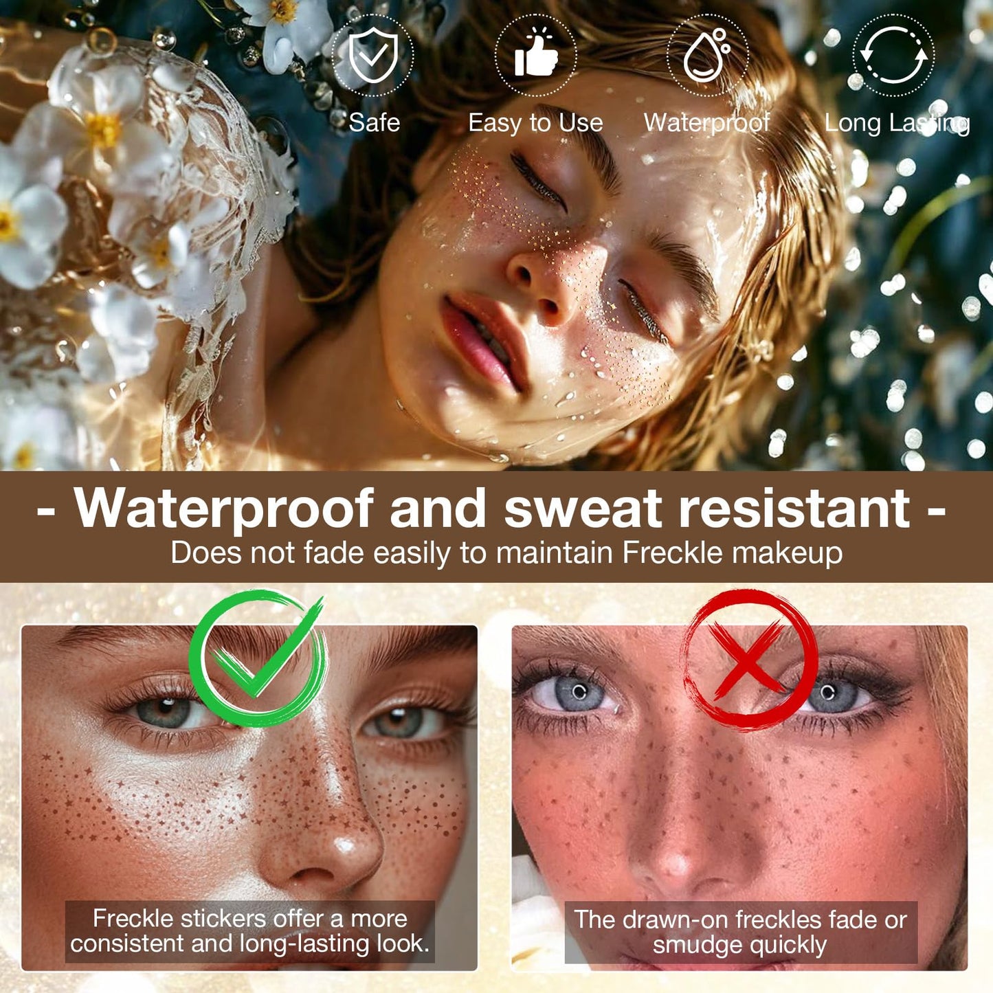 Wodelanle Glitter Freckles Face Tattoo, 24 Count Gold Face Glitter Speckles Makeup Patches, Glow Up Makeup Patches, Cute Glitter Freckles Makeup