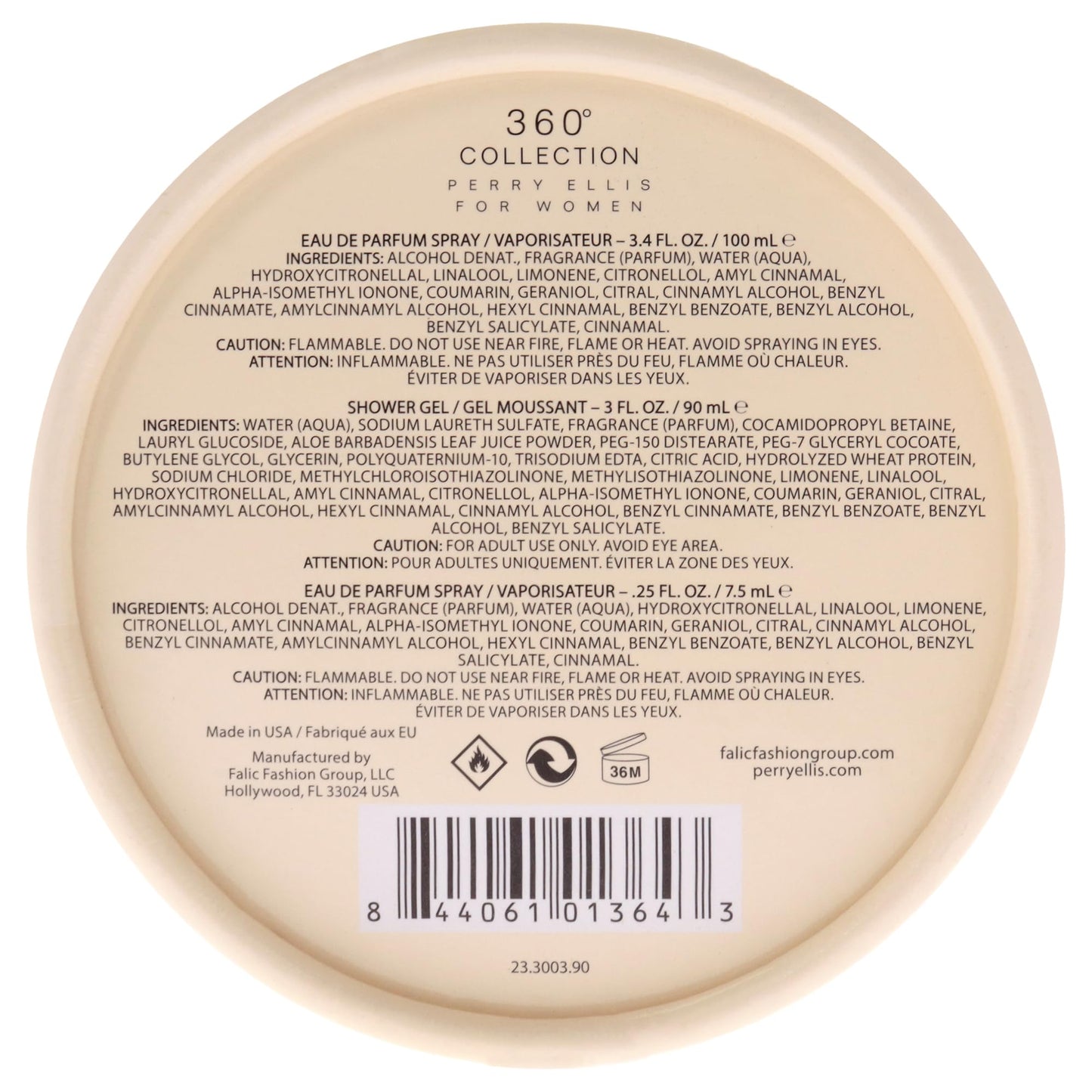 Perry Ellis 360° Collection for Women - 3-Piece Canister Gift Set (3.4 fl oz Eau de Parfum, 3 oz Shower Gel, .25 fl oz EDP Mini Travel Spray) -